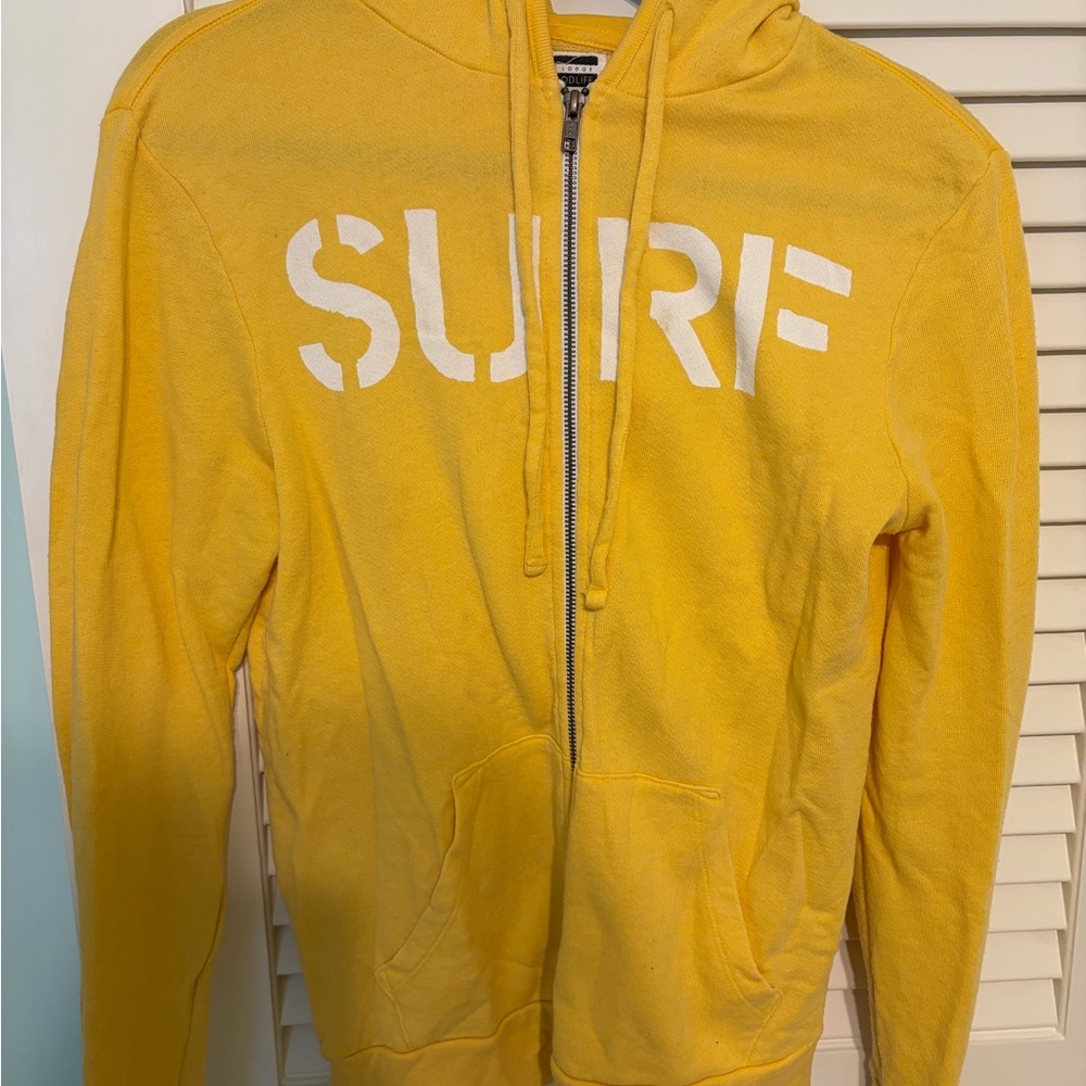 Women's Yellow Zip-Up Hoodie with Surf Print